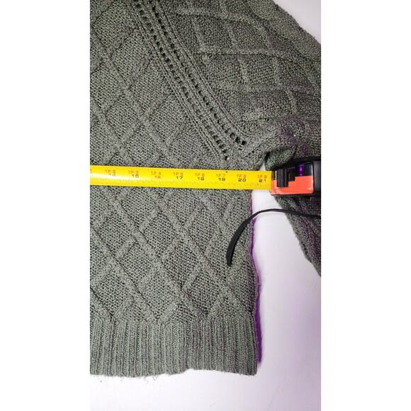 American Eagle Women’s XL Sweater Olive Green Cable Knit Diamond Crop Mock Neck - Picture 6 of 15